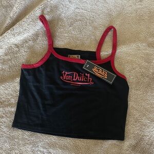 Von Dutch Black Crop Tank with Red Accents